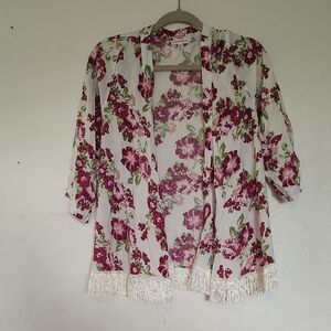 Floral Fringe Open Cardigan Size L